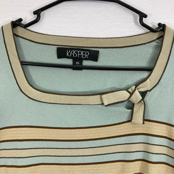 Kasper Square Neck Bow Detail Striped Tight Knit Vintage Inspired Sweater XL - Picture 3 of 10